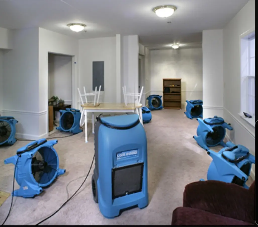 Air movers and dehumidifier setup for Water Damage Restoration in Runnemede